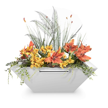 The Outdoor Plus 36 Square Maya Planter & Water Bowl - Powder Coated Metal - White - OPT-36SQPCPW-WHT